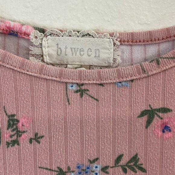 Btween Floral Pink Short Sleeve Ribbed Girls Shirt, Size 10 - Picture 4 of 8